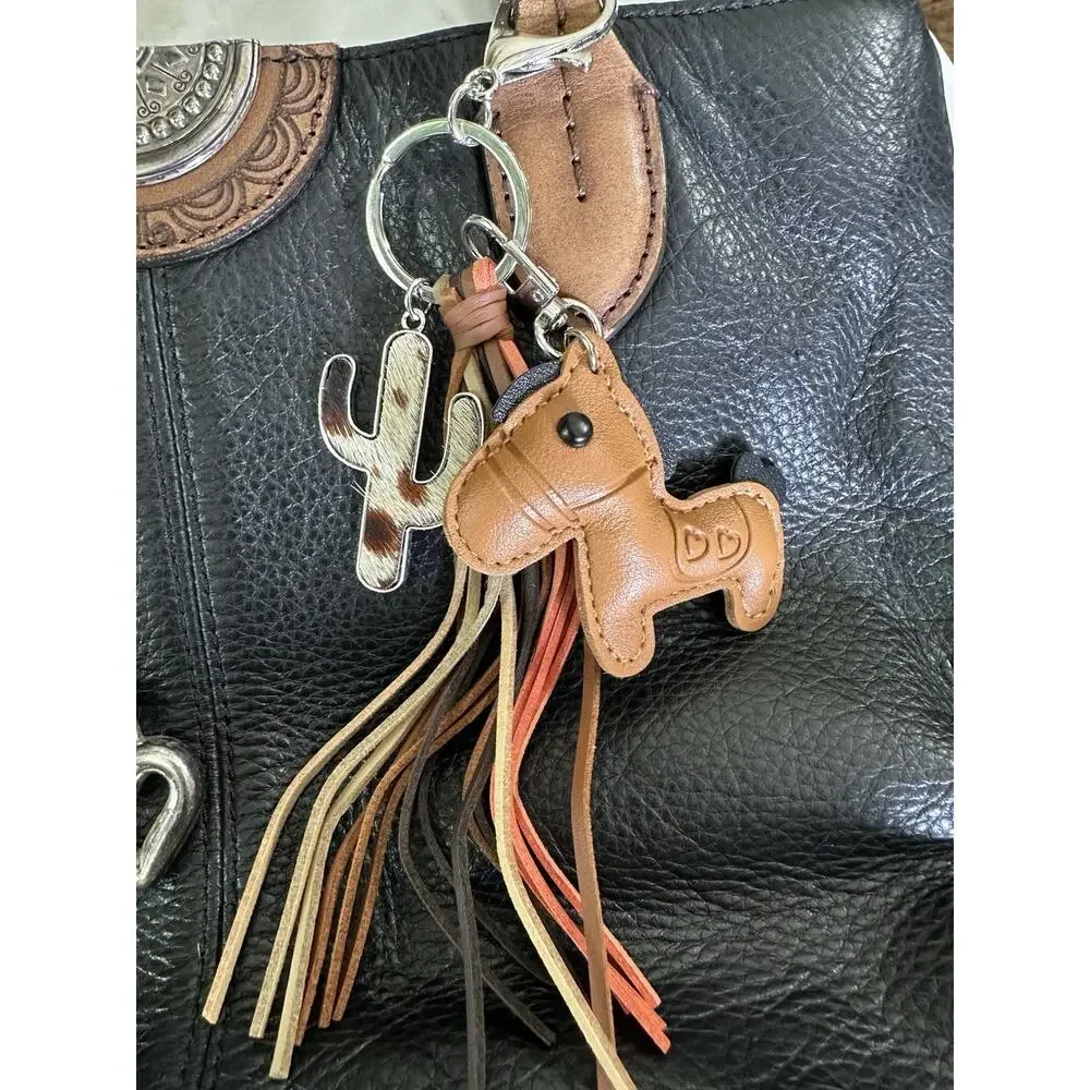 Bag Charm Key NEW Cow Hair Hide Cactus, Brown Pony Horse Arbor Verde